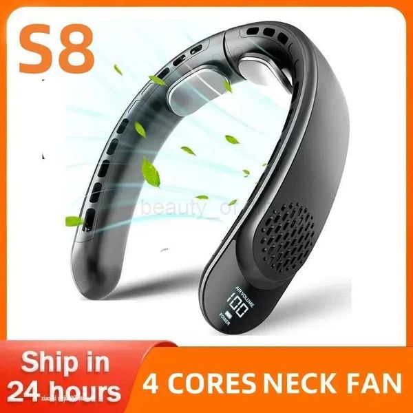 S8 4 Motors 4000mAh Neck Fan Cooling Rechargeable Air Conditioning Fans Air Cooler Air Conditioner 3 Speed For SportsCL240712