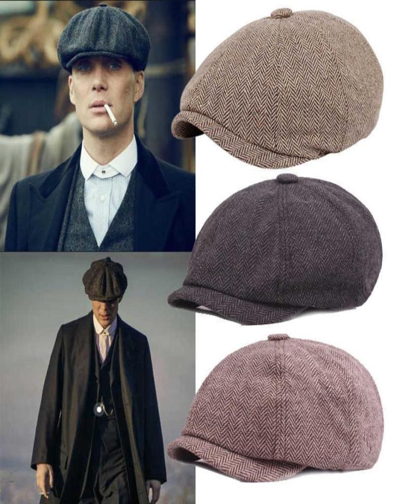 Men Beret Vintage Herringbone Gatsby Tweed Peaky Blinders Hat Newsboy Beret Hat Spring Winter Flat Peaked Beret Hats Q07032342928