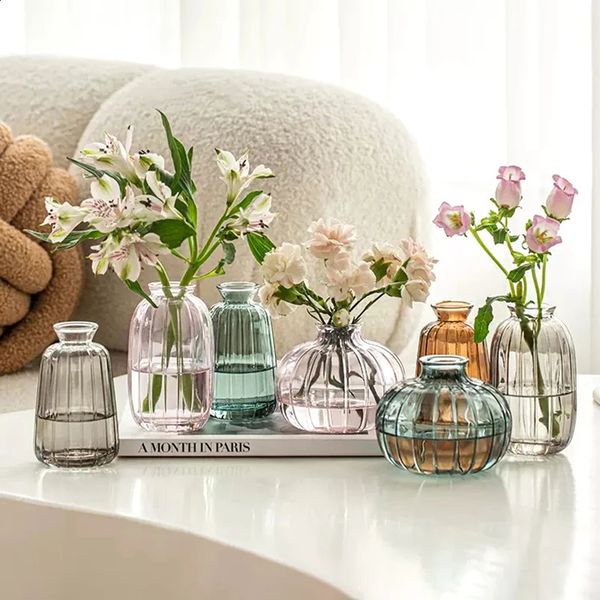 Modern Flower Bottle Mini Transparent Glass Vase Flowers Transparent Bud Vase Living Room Plants Decor Table Desktop Ornaments 250113