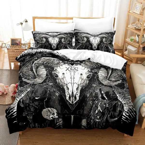 Dark Satanic Duvet Cover Set Satan Goat Inverted Pentagram Skull Bedding Set Full King Size Bed Set Bedroom Comforter Cover Set Y240730