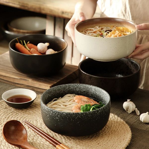 Japanese Style Ceramic Ramen Bowl Instant Noodle With Spoon Chopstick Kitchen Soup Dinnerware Set Fruit Salad Rice Bowls 241223