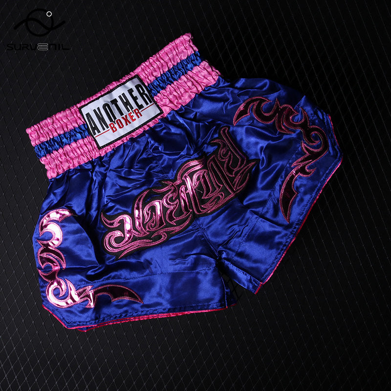 Muay Thai Pants Embroidery Boxing Shorts Women Men Satin Fight Kickboxing Training Trunks Kids Boy Girl Martial Arts MMA Clothes