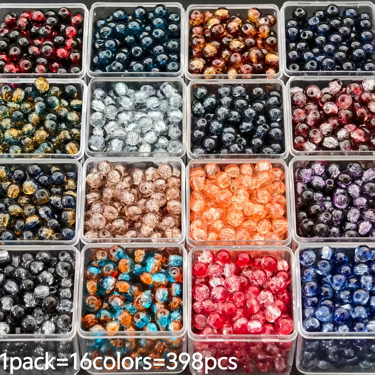 TEMU 398pcs 16 Colors, 6mm Ancient Style Glass Beads With Cracked Artificial Jade Pattern, Bohemian Beading Supplies For Necklaces, Bracelets,