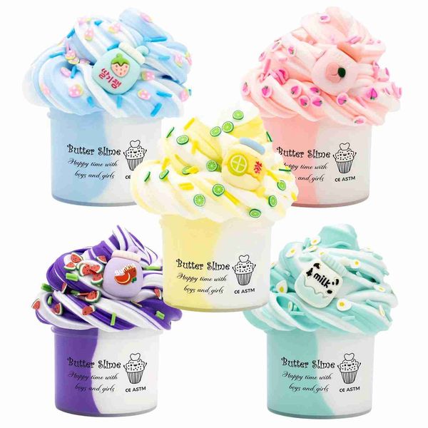 Clay Dough Modeling 2.37oz Fluffy Two-Tone Butter Slime Super Soft Clay Stretchy Non-sticky Party Favors Slime Charms Toys Education Birthda