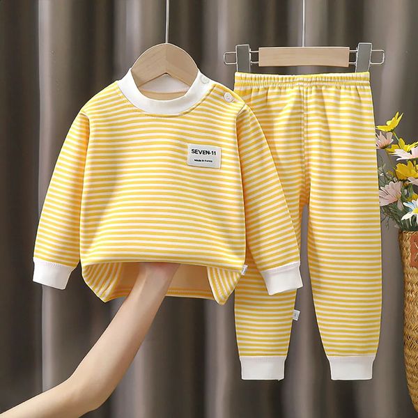 Baby Warm Clothing Set Fleece Lined Children Boys Girls Striped Underwear Sleepwear Set Ideal for Home Pajamas Autumn Winter 250121