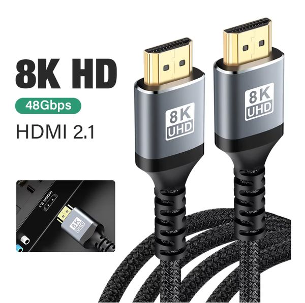 HDMI 8K Cable 8K-60Hz 4K-120Hz UHD HDR 48Gbps Adapter HDMI Cable 2.1 for devices large laptops high-definition TV projectors