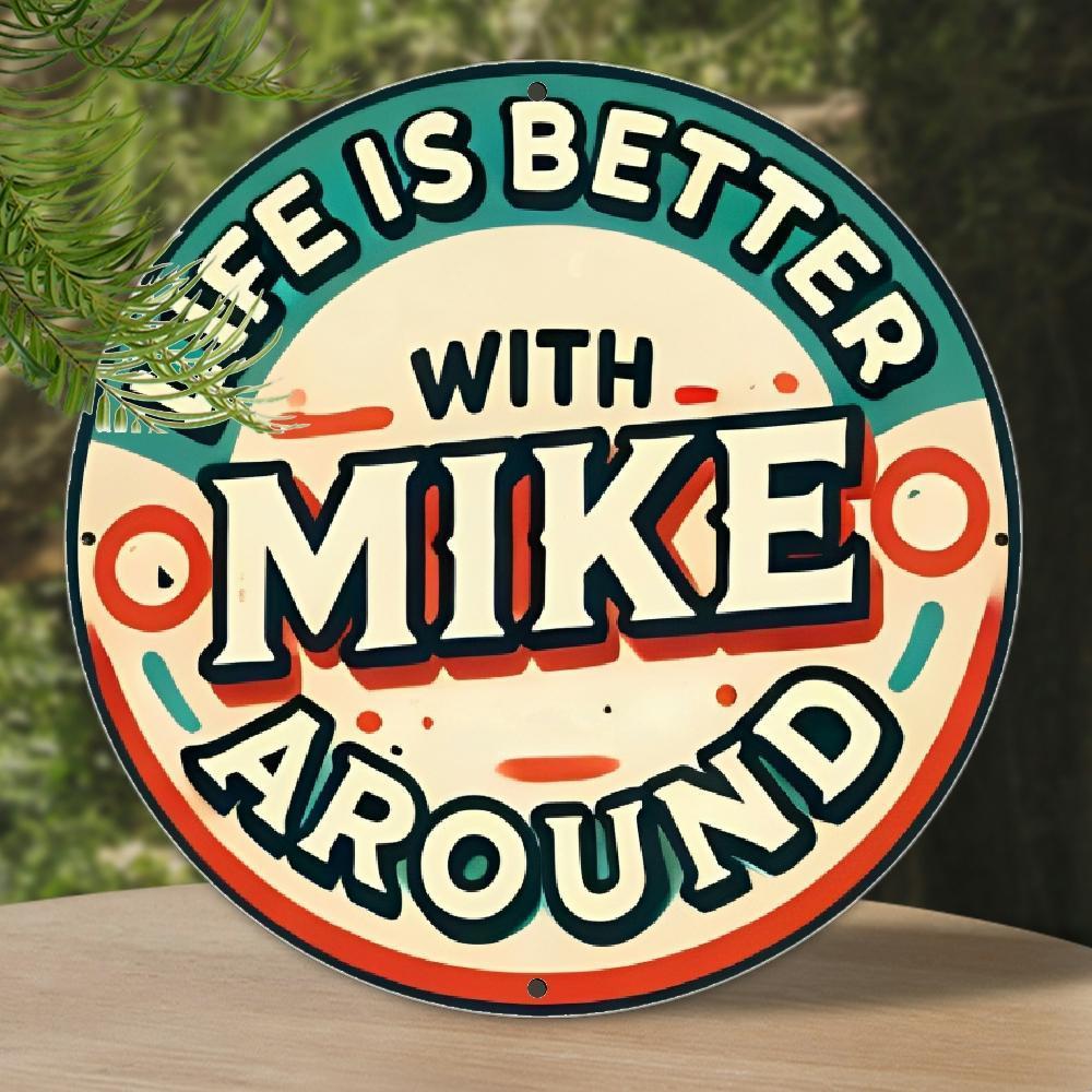 TEMU 1pc Ms. Retro Aluminum Sign, 7.8" Circular Wall Decor With Floral Wreath Design, Farmhouse Home & Bar Decoration, Vintage Metal Plaque, Room