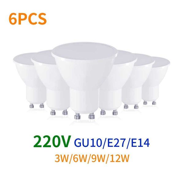 6pcs GU10 E27 E14 220V 3W 6W 9W 12W LED bulb GU10 LED spotlight energy-saving light for living room 2835SMD LED light CL240826