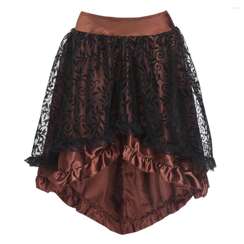 Skirts Asymmetrical Ruffled Satin Lace Trim Gothic Women&#39;s Vintage Corset Steampunk Skirt Cosplay Costumes Plus Size