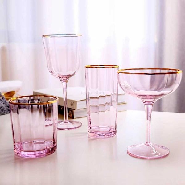 New Golden Edge Ripple Champagne Wine Glass Pink Transparent Lead Free Cocktail Glasses Crystal Whiskey Juice Drinking CupB240719