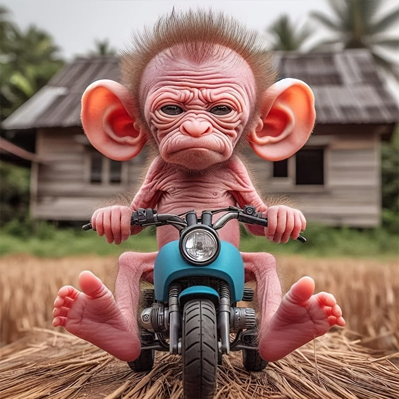 TEMU Diy 5d Old Monkey Riding Motorcycle Diamond Painting Kit 11.8*11.8in, Diamond Stitch Mosaic Art, Adult Beginner Office Wall Decoration Holiday