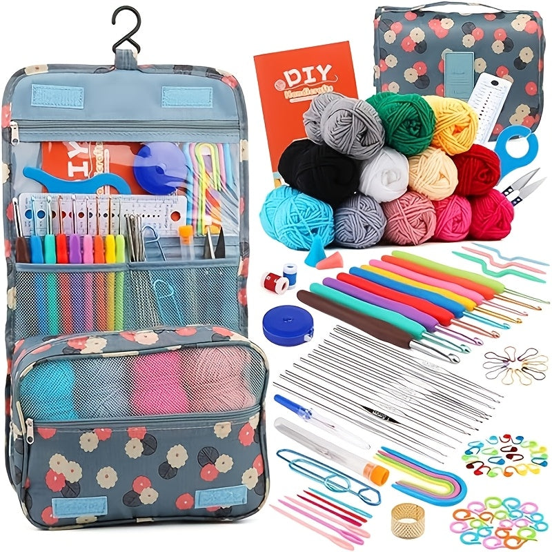 TEMU 130 Piece Multicolor Yarn Crochet Kit With Fabric Storage Bag, Hooks, Scissors, Needles, Markers & More Essentials
