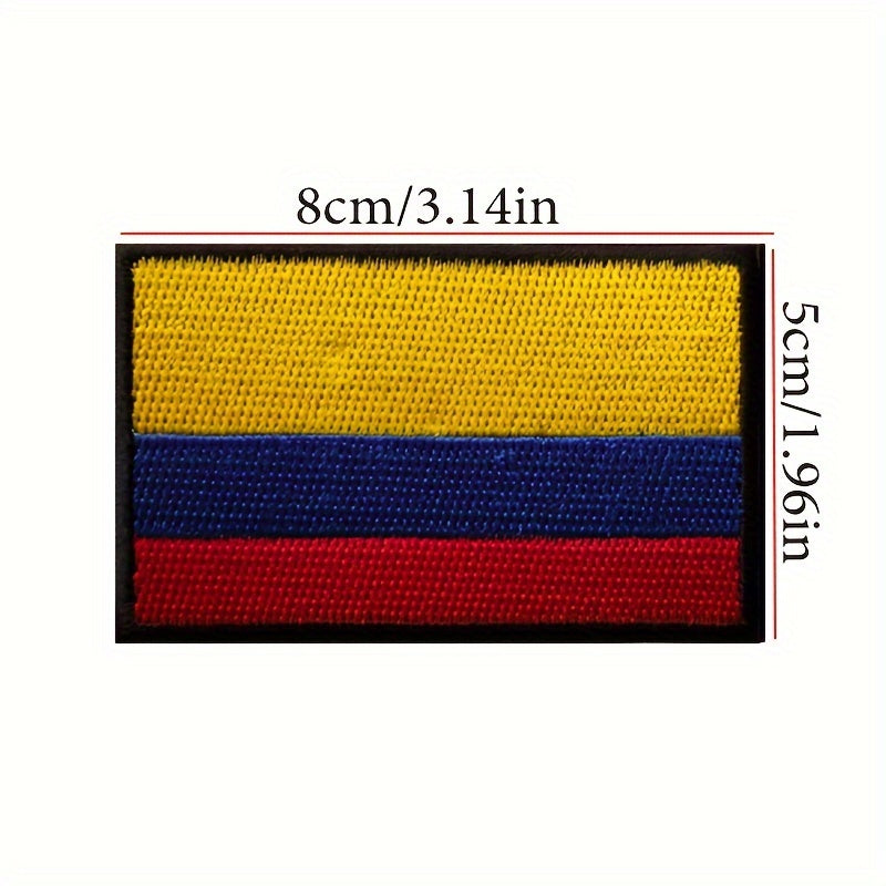 TEMU Flag Embroidered Patch With Metal Grommets - Black Background & Vibrant Yellow, Blue, Red Stripes - Durable Embroidery For Backpacks, Jackets,