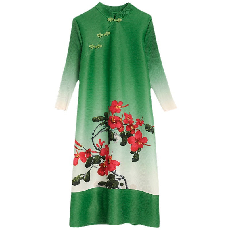 (123) Gradient sleeves, stand-up collar, buttoned Chinese dress, spring and summer women&#039;s clothing