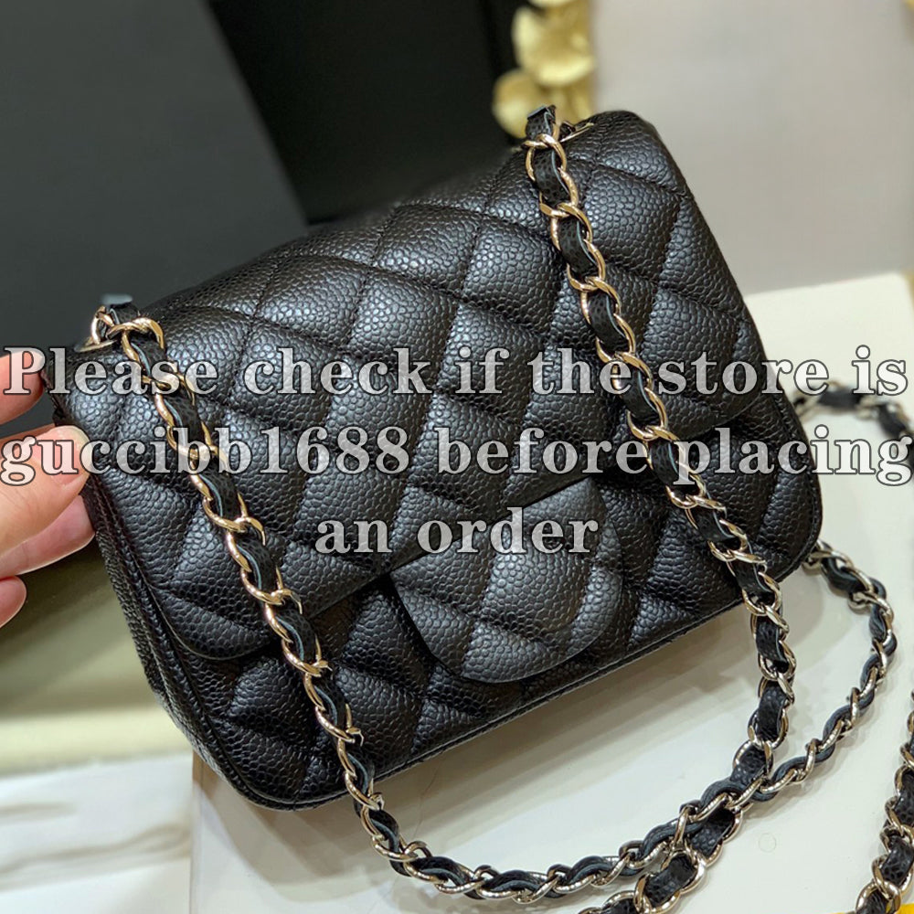 12A Definite Mirror Quality Designer Mini Flap Bag 17cm Classic Flap Handbags for Women Caviar Lambskin Leather Quilted Bags Black Crossbody Purse S