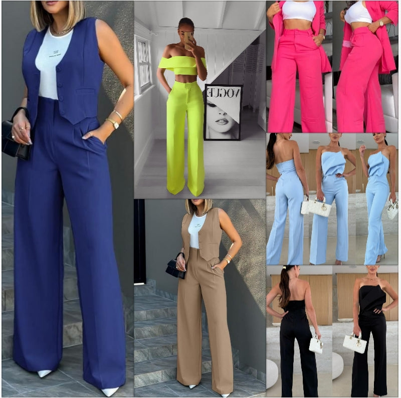 Elegant Autumn Women&#039;s Blazer and Pants Two Piece Set Female Outifits Fashion Notched Collar Coat & Pocket Design Trouser Suit