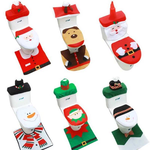 3 pieces-set of Christmas toilet seat covers Santa Claus carpet covers outerwear covers bathroom products Christmas decorations home decor W