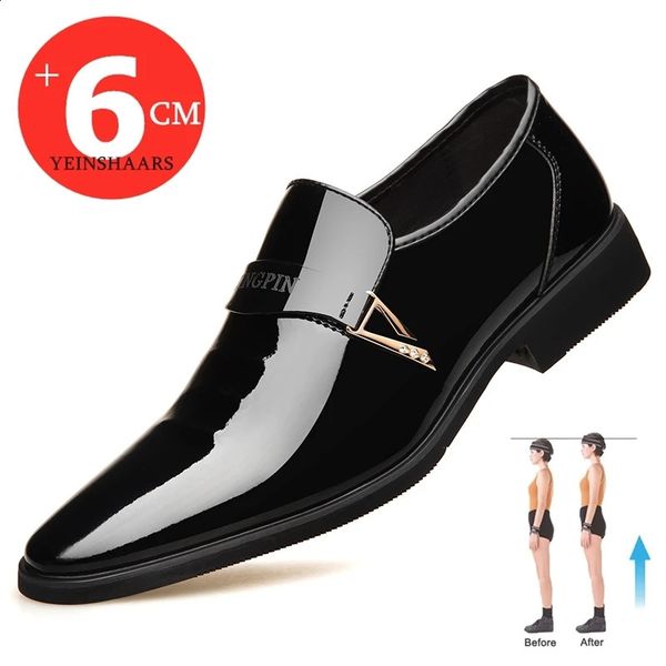 Man 6-8cm est Formal Derby Shoes Patent Leather Height Increase Men Dress Shoes Wedding Business Elevator Shoes Bright Upper 250118