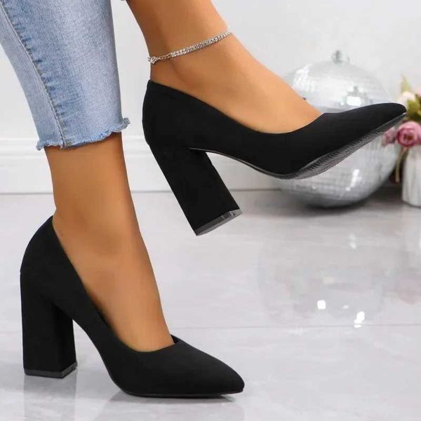 Womens Shoes 2024 Brand Slip on Womens Pumps Autumn Pointed Toe Solid Flock Fashion Dress Shallow Mouth Elegant High HeelsC241126