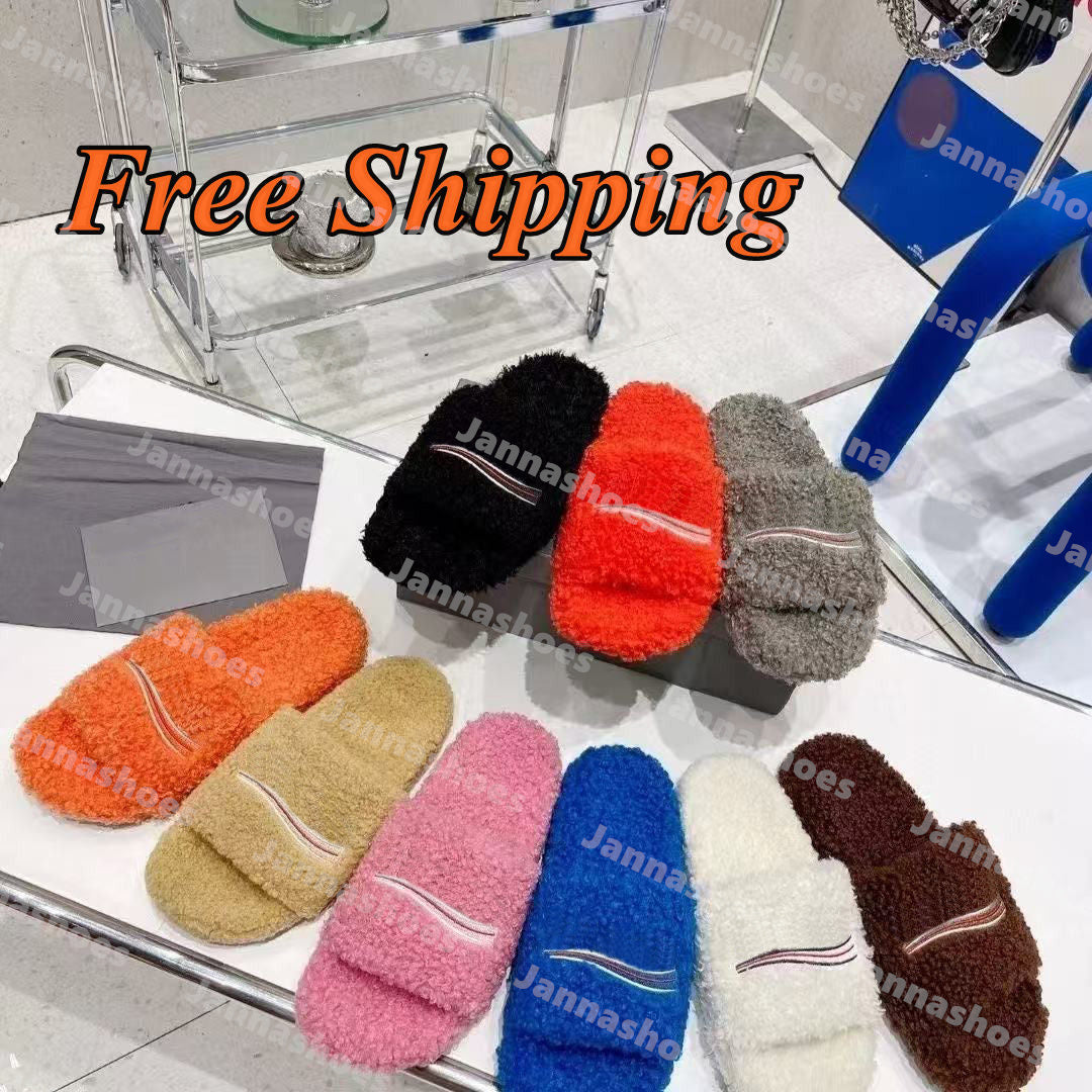 Luxury triangle Slides Designer men women Slippers Ladies Wool Winter Fur Fluffy Furry Warm Letters Sandals Comfortable Fuzzy Girl Paris Flip Flop S