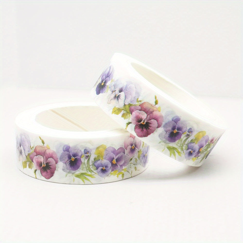 TEMU 1 Roll 10m X 15mm Floral & Washi Tape - Vibrant , High-quality Decorative Adhesive For Diy Crafts, Gift Wrapping, Planners, And Scrapbooking