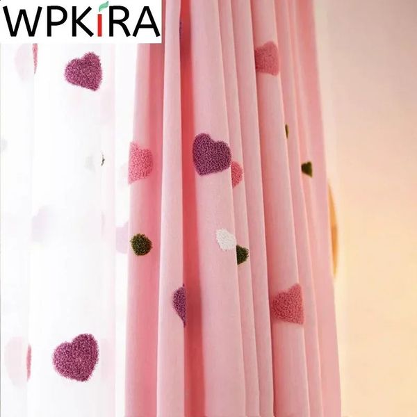 Cartoon black curtain baby girl bedroom embroidery 3D pink heart childrens window living room M057H 240911