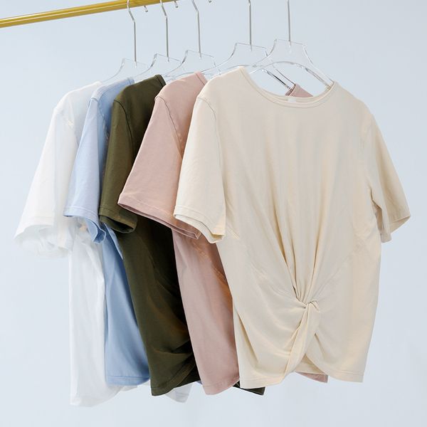 Yoga Crescent T-shirt Summer Top Women&#039;s Round Collar Short Sleeve Elastic Breathable Sports Fiess Solid Color