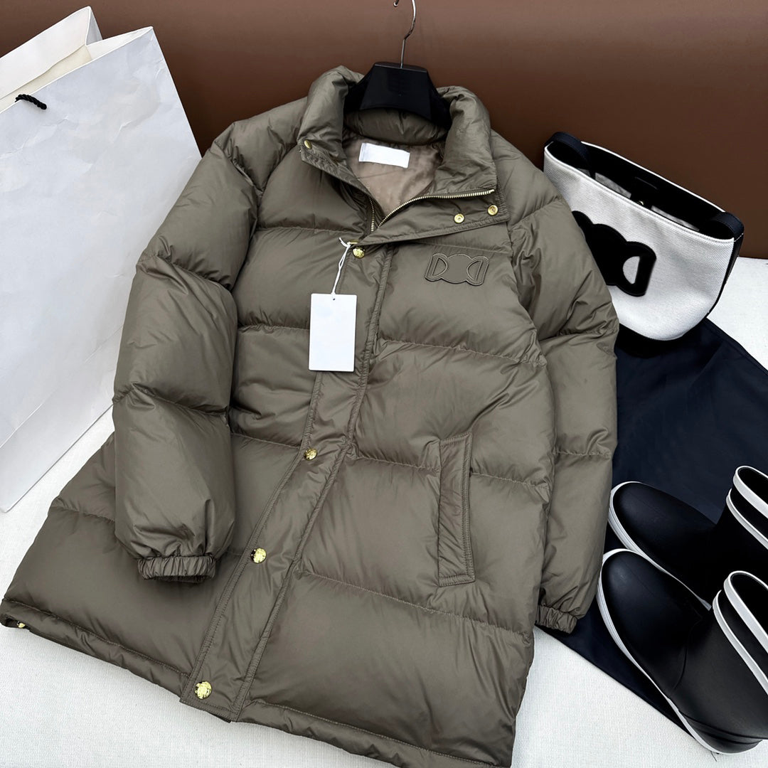 23WF Womens Down Jackets Mid-length Winter Parka Coats Embroidery Pattern Hooded Windbreaker Outerwear Green Thick Coat Top SML