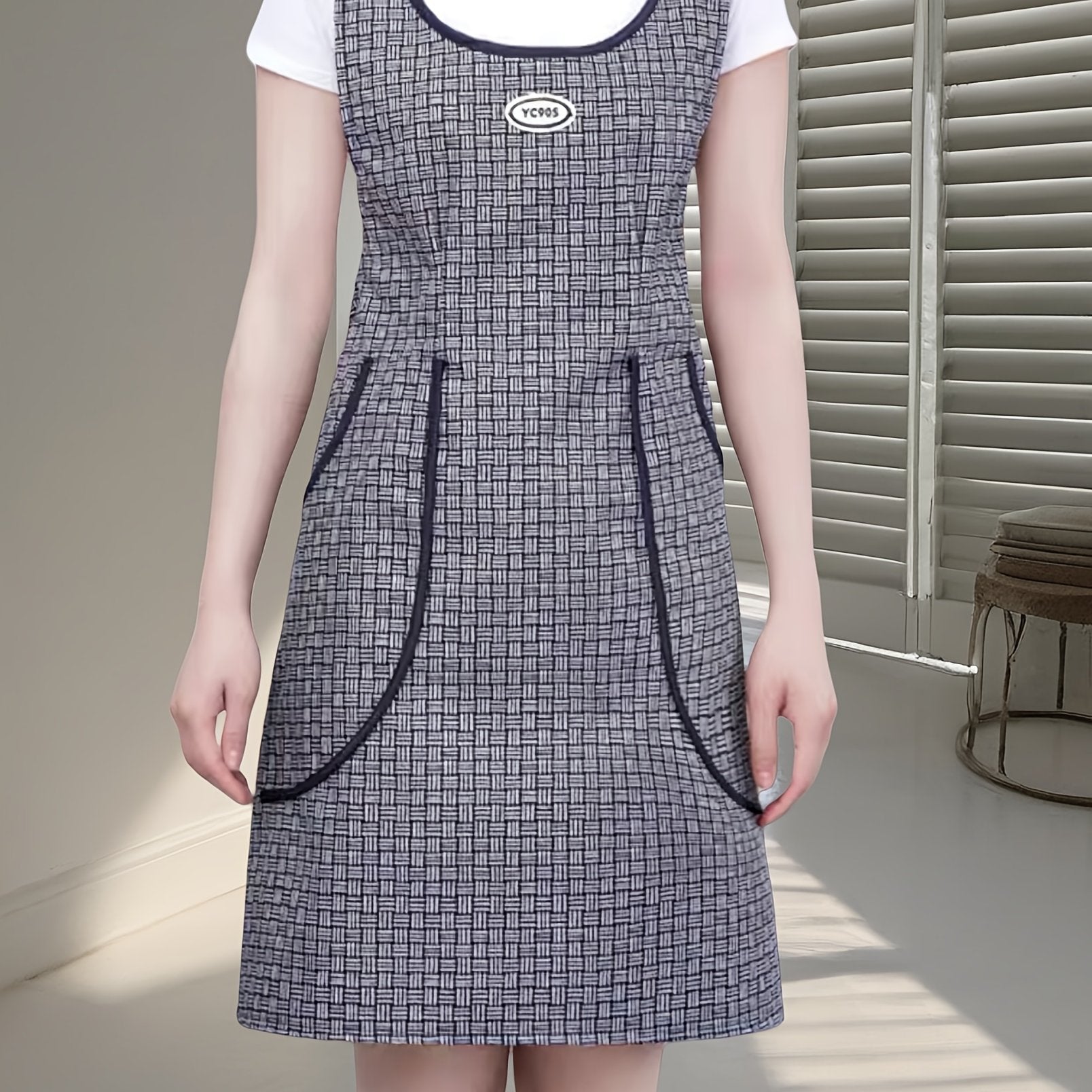 TEMU Stylish Kitchen Apron With Back Tie And Pockets, Fashionable Apron, Suitable For Home, Kitchen, Restaurant, Coffee Shop, All