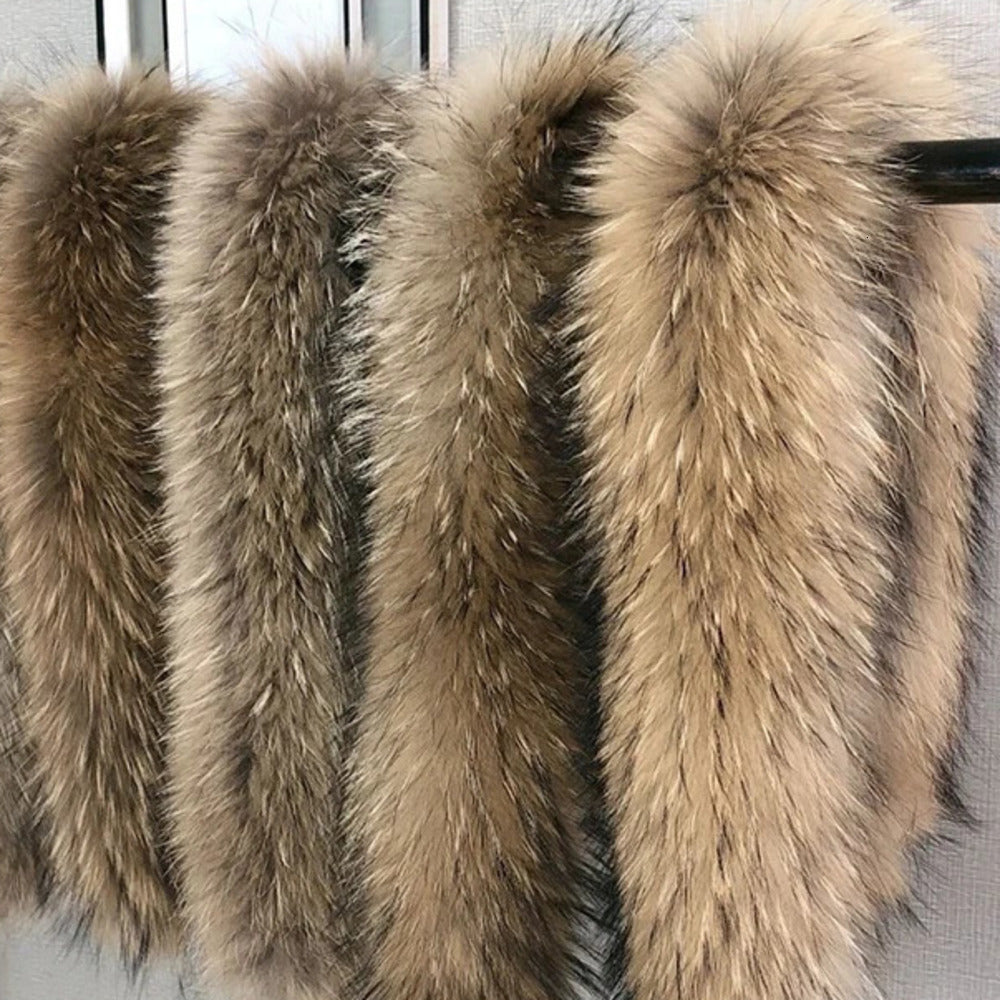 Scarves Winter Real Fur Collar Raccoon Luxery Scarf Furry Neck Warmer Women Men Fluffy Natural Fur Shawl Fur Trim Coat Hood Scarves 241107