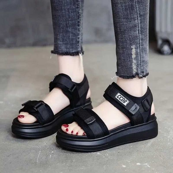 2021 Summer New Korean Style Thick Bottomed Slope Heel Flat Sports Sandals Women Soft Bottom Beach Shoes CL240806