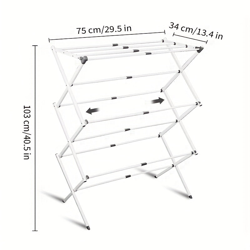 TEMU 1pc Adjustable Expandable Clothes Drying Rack 3-tier Foldable Laundry Dryer Metal Towel And Garment Rack For Air Drying - White Drying Racks
