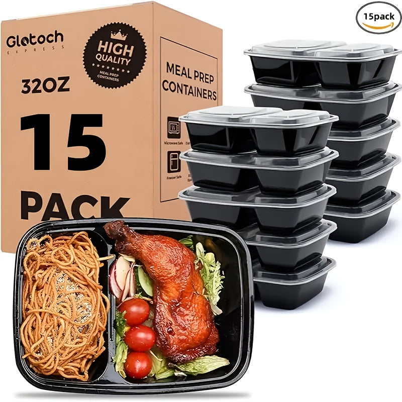 TEMU 15 Pieces 32oz Reusable Pre-meal Prep Container, 2 Divider Lid Food Container, Lunch - Microwave, Refrigerator, Dishwasher Safe