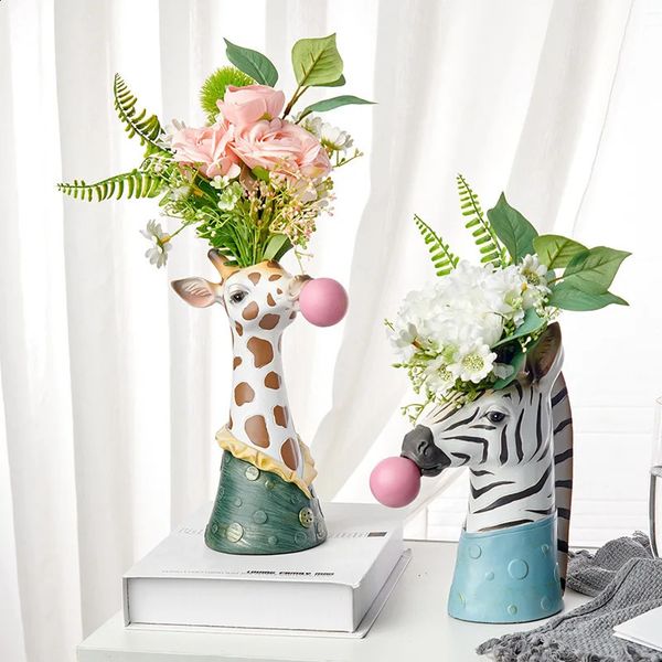 Zebra Giraffe Blowing Bubbles Creative Art Vase Artificial Flower Vase Dried Flower Vase Living Room Table Art Home Decor 250113