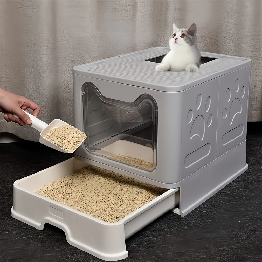TEMU Premium Cat Litter Box Portabel Design Toilet Tray With Enclosed Drawer Skylight Door Smelless