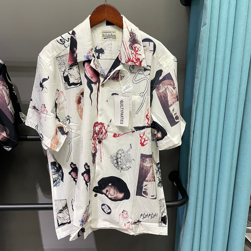 Wacko Maria T Shirts Hawaiian Style T Shirt 2023 Short Sleeve Wacko Maria Tshirt Real Life Photo Tops Tees