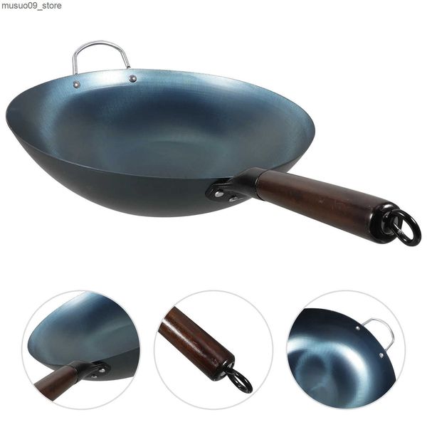 Other Cookware Traditional Iron Non Stick Fry Pan Wooden Handle Carbon Steel Non Stick Fry Pan Stir Fry Pan Non-Stick Iron Pan Flat L240910