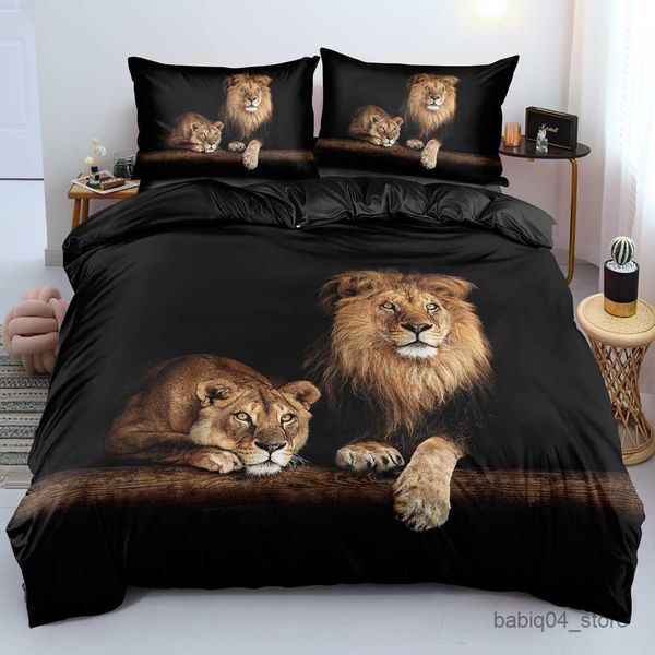 Bedding sets Black Lion Duvet Cover Three-Piece Bedding Set R230823