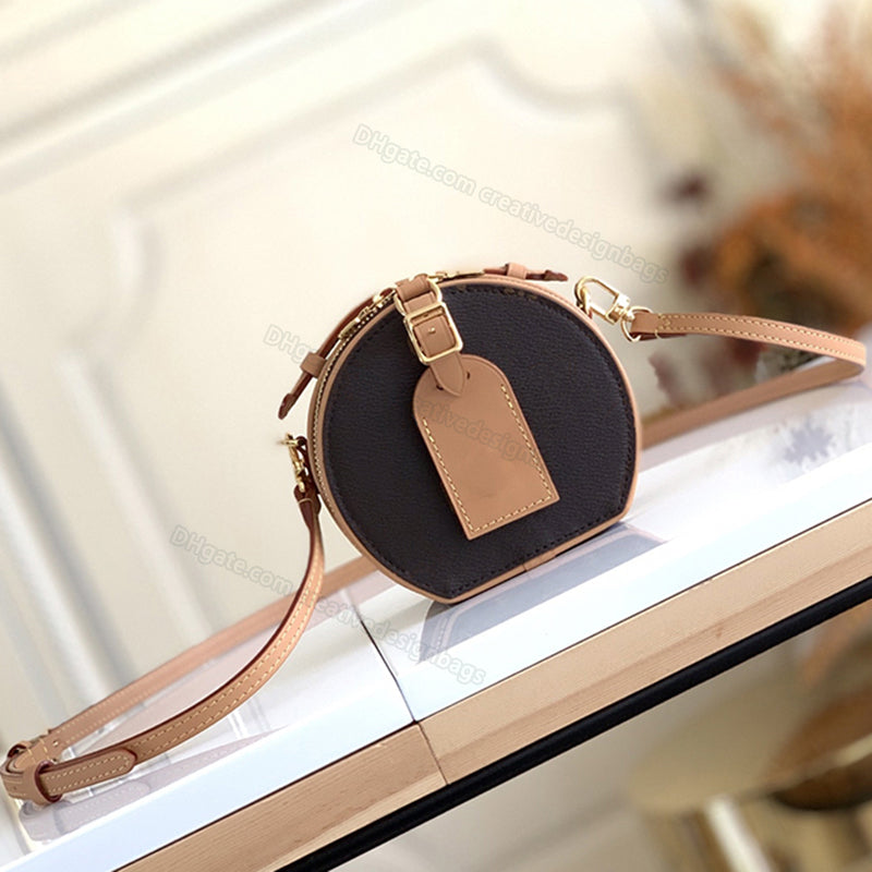 Mirror Quality Shoulder Bag Hat Box Mini Boite Chapeau Leather Edge Canvas Handbag Stylish Crossbody Large Accordion Compartment Quilted Lining13cm