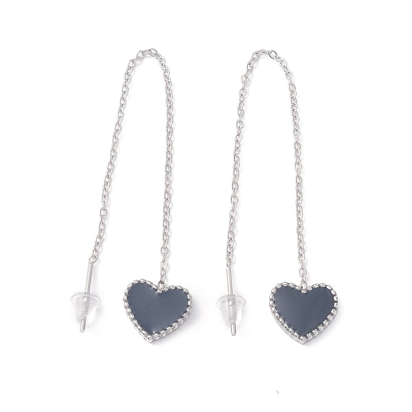 Longues boucles d'oreilles pendantes avec cœur en émail