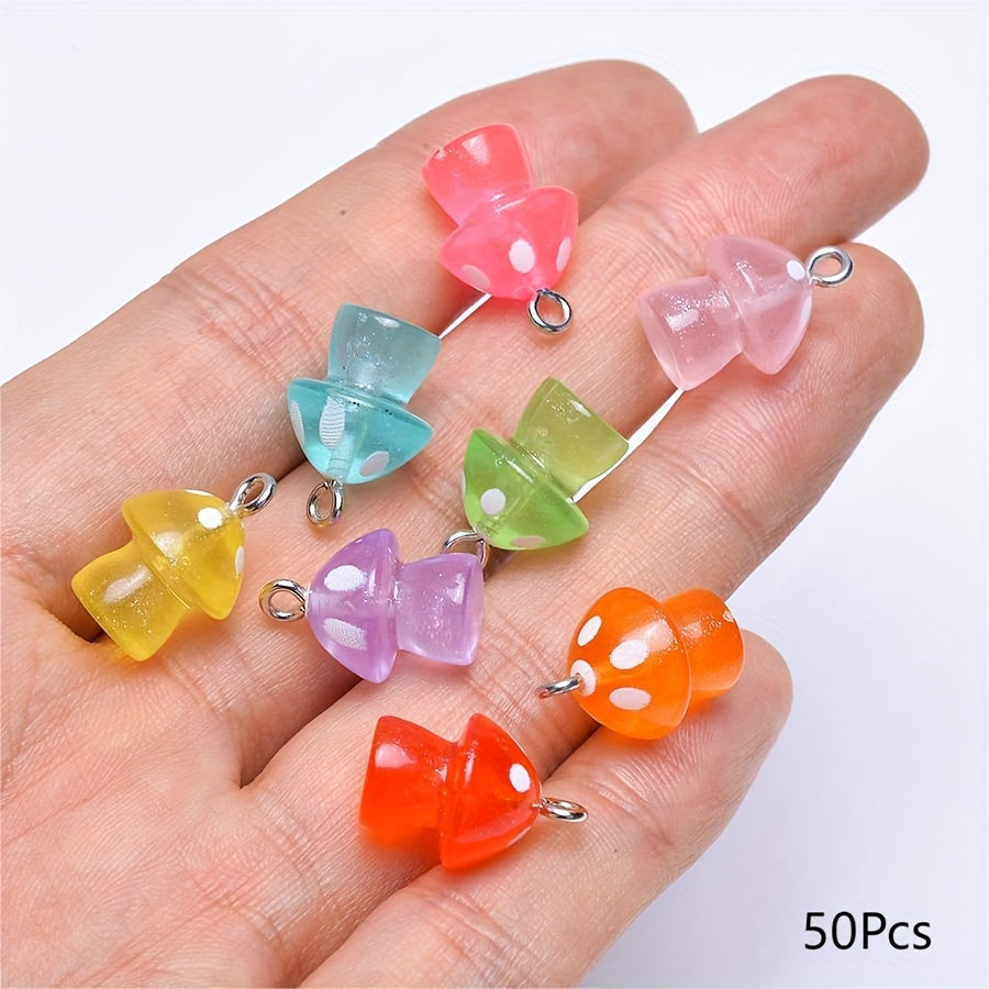TEMU 50pcs Luminous Mushroom Pendants, 11x18mm- Glow In The Dark Acrylic Mushroom Charms, For Making And Accessories