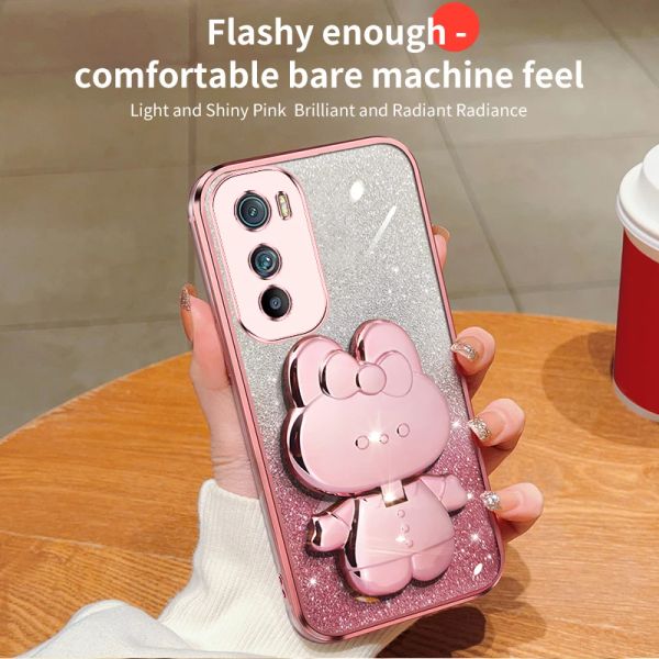 edge20 Glitter Rabbit Makeup Mirror Holder Case For Motorola Moto Edge G8 G9 Play 20 30 Plus Soft Cover E7 E6S E22 E32 E13 G 8 9