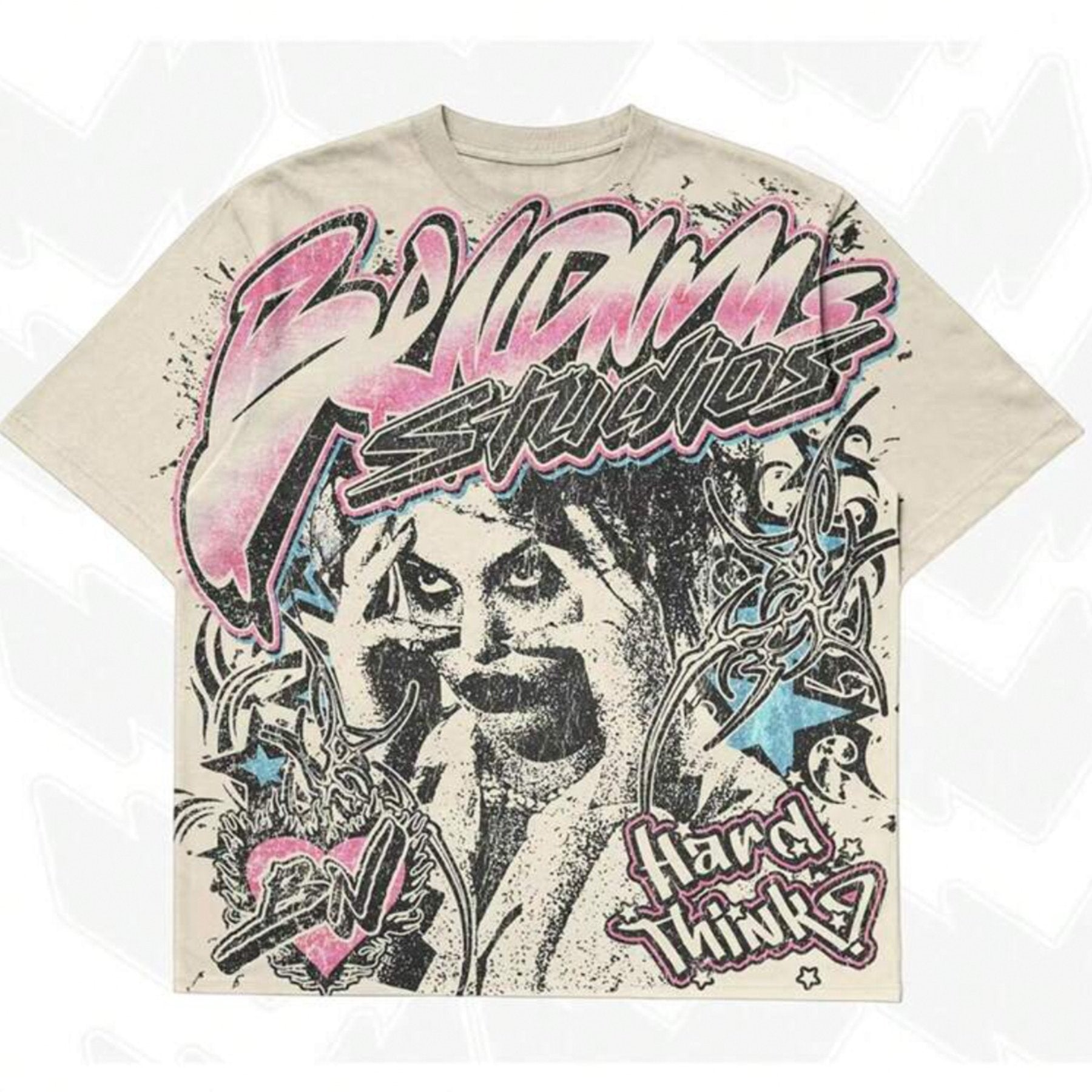 TEMU Men's Beige Streetwear T-shirt - 100% Cotton Crew Neck Short Sleeve With Graffiti Art & "" Graphic, Geometric Patterns, Machine Washable Casual