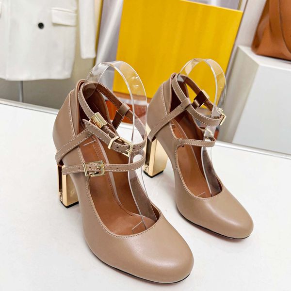 Fashion Designer Women shoes heels Sandals fashion Beach Thick bottom Dress Shoe Alphabet lady Sandal Leather High heel lides No box aaa