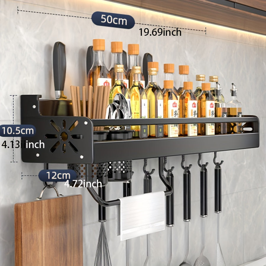 TEMU 1pc Hanging Spice Rack Wall Mount, Hanging Pot Rack, Space-saving Kitchen Utensil Rack With Hooks, Kitchen Storage Shelf For Utensils Spatula