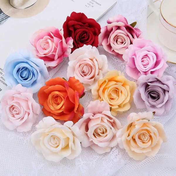 3-5-10Pcs Silk Rose Artificial Flower Head Scrapbooking Home Wedding Wall Decoration Christmas DIY Wreath Candy Box Cake Decor Y240801