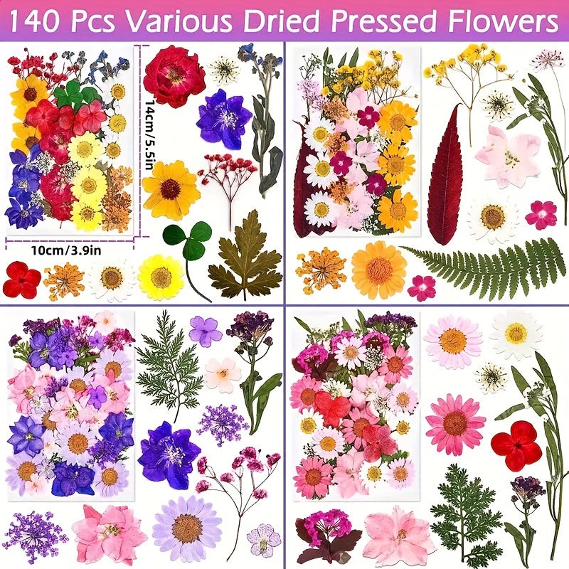 TEMU 140pcs Dried Pressed Flowers For Resin, Real Pressed Flowers Dry Leaves Bulk Natural Herbs Kit For Scrapbooking Diy Art Crafts, Epoxy Resin