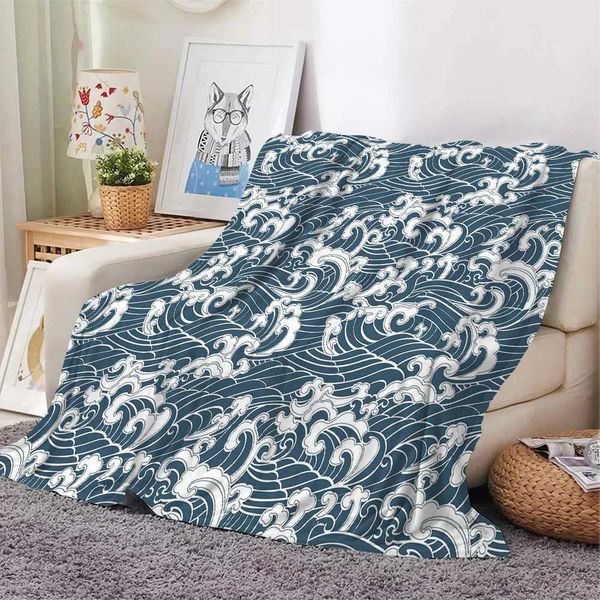 CLOOCL New Blanket Japanese Waves Genre Painting Pattern 3D Printed Throw Blanket Home Live Keep Warm Sherpa BlanketM240807