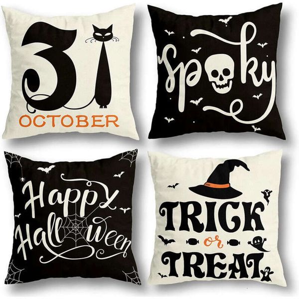 Covrs 18X18 Hallown Dcorations Pillow St Of 4 For Indoor Outdoor Party Supplis Farmhous Hom Dcor Throw Wb Cat Skull Ghost Dcorativ Cushion C