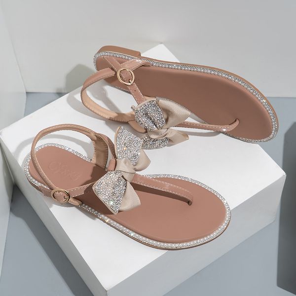 luxury pearl beading around jandal sandals women crystal bowknot flat summer shoes white leather ankle strap gladiator sandalias